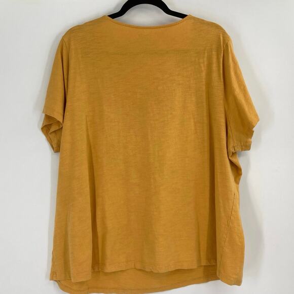 Boho Mustard Yellow Embroidered Casual Short Sleeve Cotton Top Women’s 3X - Picture 2 of 8